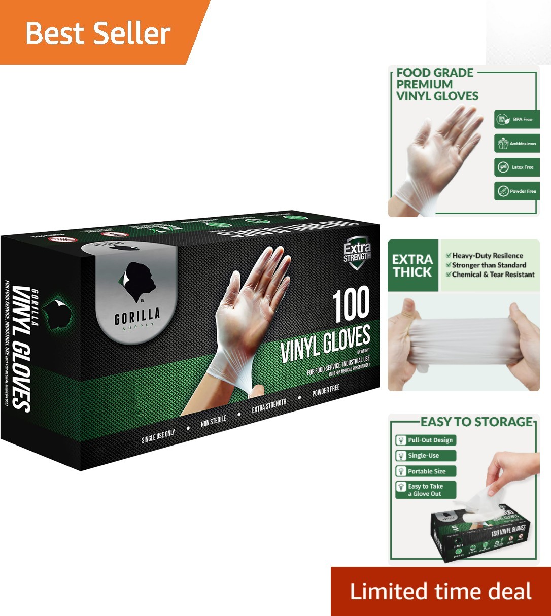 Heavy Duty Disposable Vinyl Gloves, Latex & Powder Free, Food Safe, 1000 Count