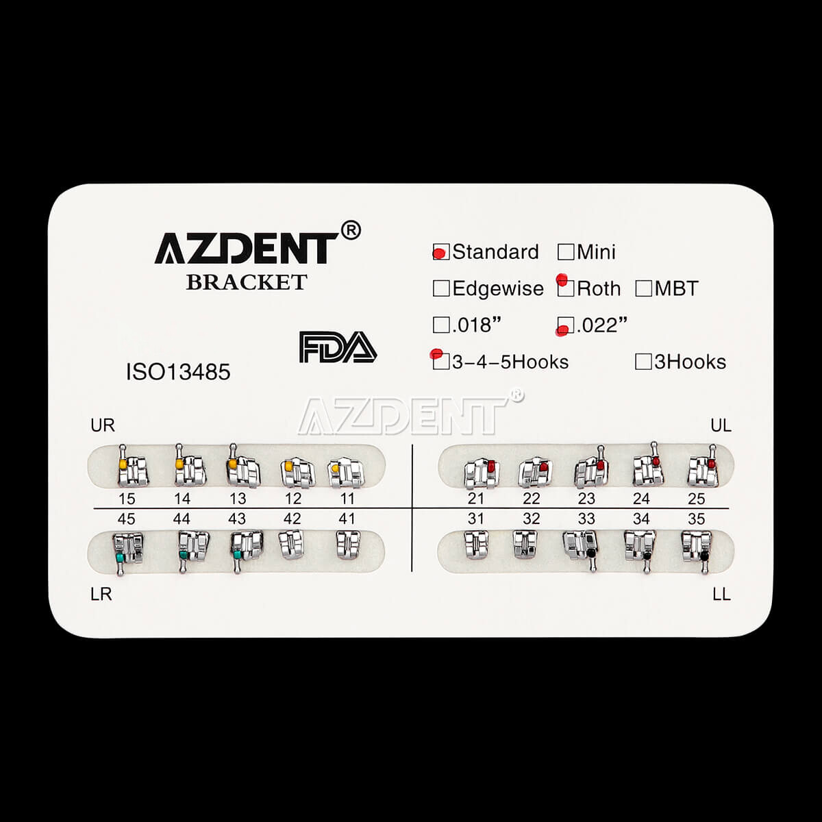 AZDENT Dental Orthodontic Brackets Braces Standard Roth .022 Hooks 3-4-5 FDA