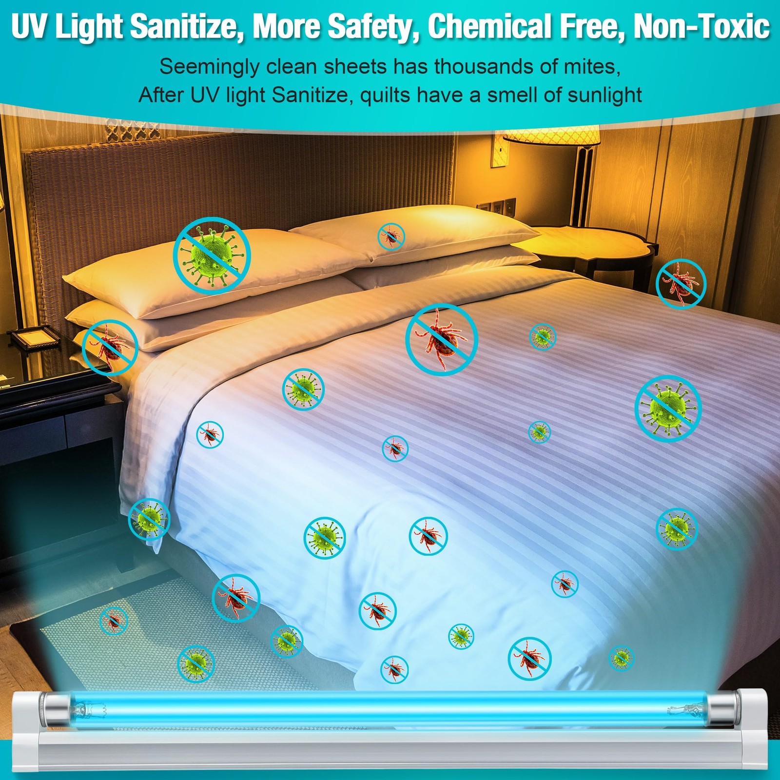 Qualirey 1 Pack UV Lamp Ozone Free, 253.7nm Wavelength UVC Germicidal 6 Watts