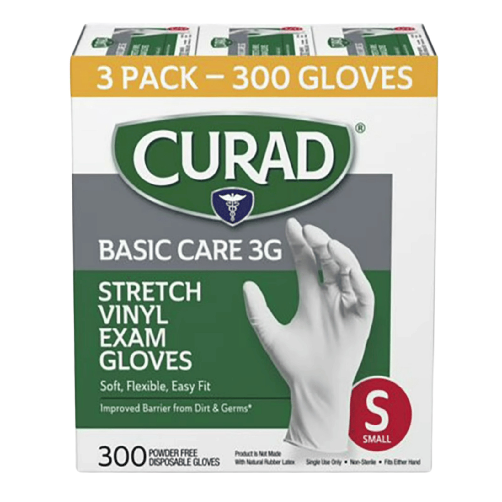CURAD Basic Care 3G Stretch Vinyl Exam Gloves SMALL MEDIUM LARGE 300 Count