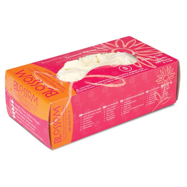 Blossom Latex Gloves: SMALL Powder-Free, Textured, Non-Sterile 100/Bx