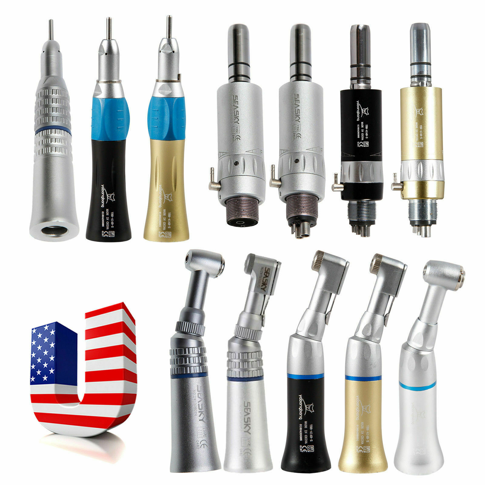Dental Slow Low Speed Handpiece Contra Angle Straight Air Motor 2/4 Hole USA FDA