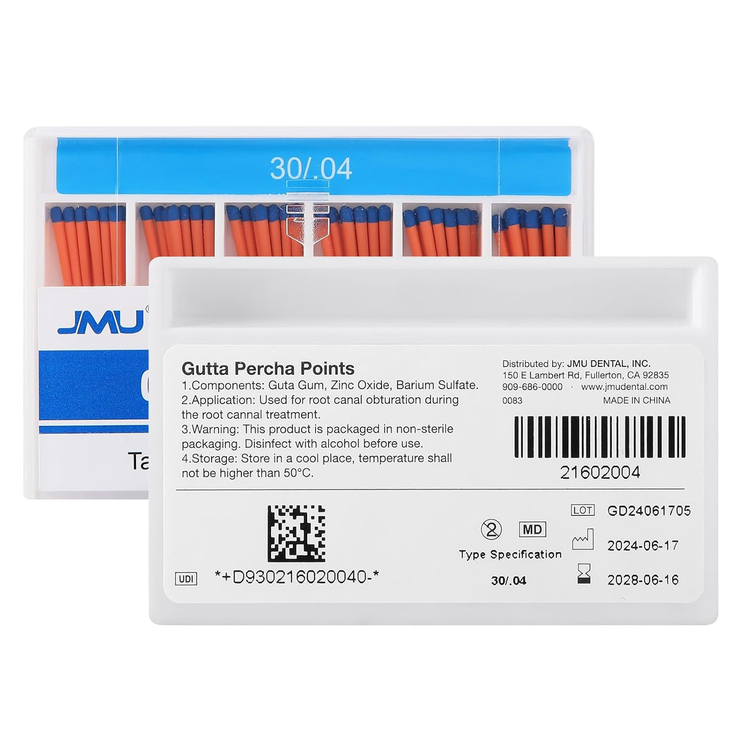 Dental Gutta Percha Points .04 Taper, #30, Spill-Proof Box, 60Pcs