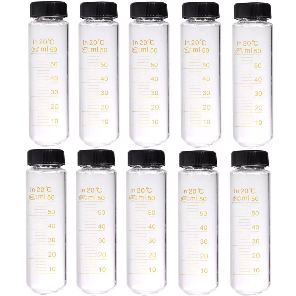 10/20Pcs 5-50ml Clear Lab Glass Test Tube Round Bottom Graduated with Screw Cap