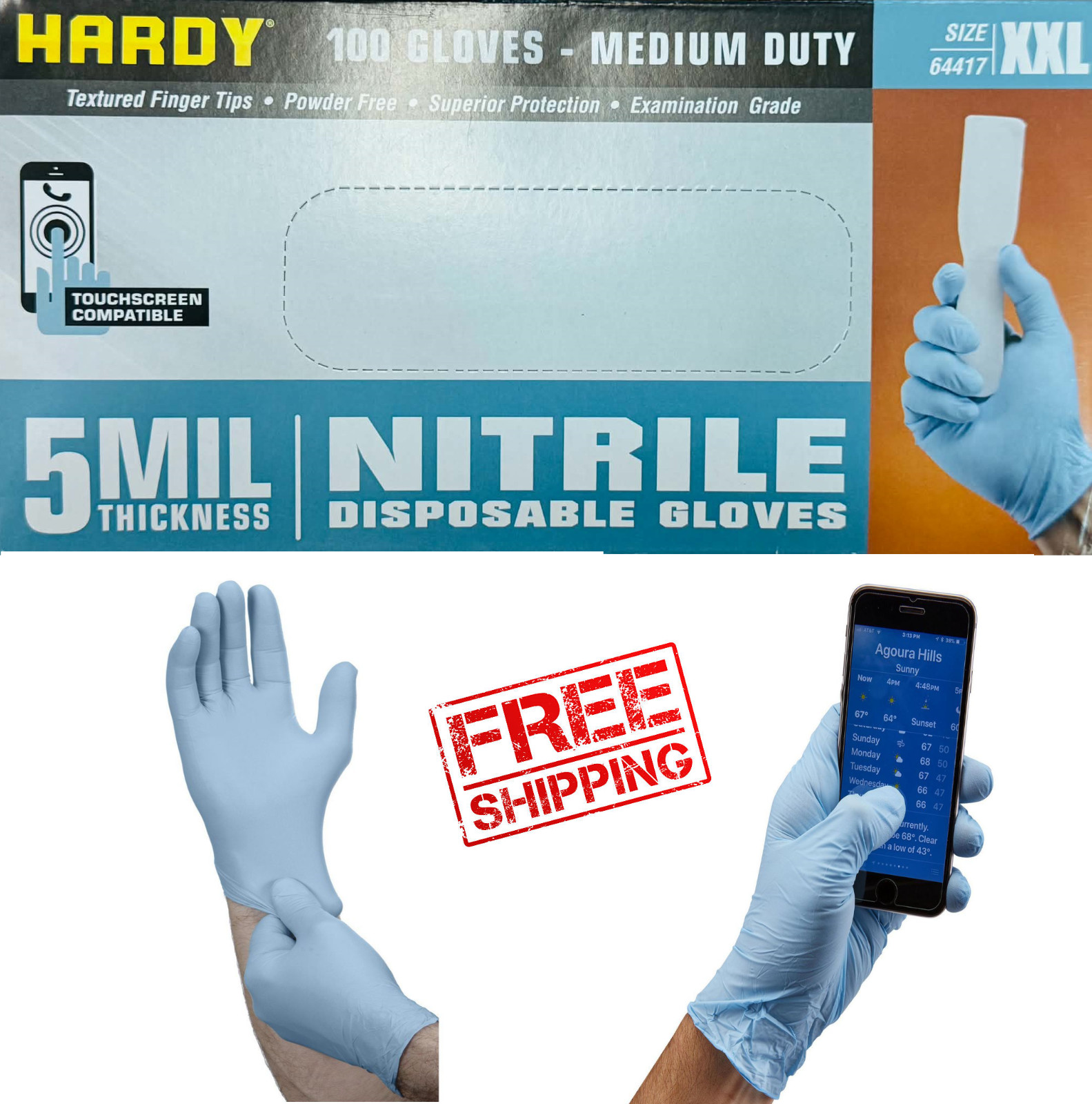 Hardy 5 Mil Nitrile Powder-Free Gloves 100 Pc XXLarge