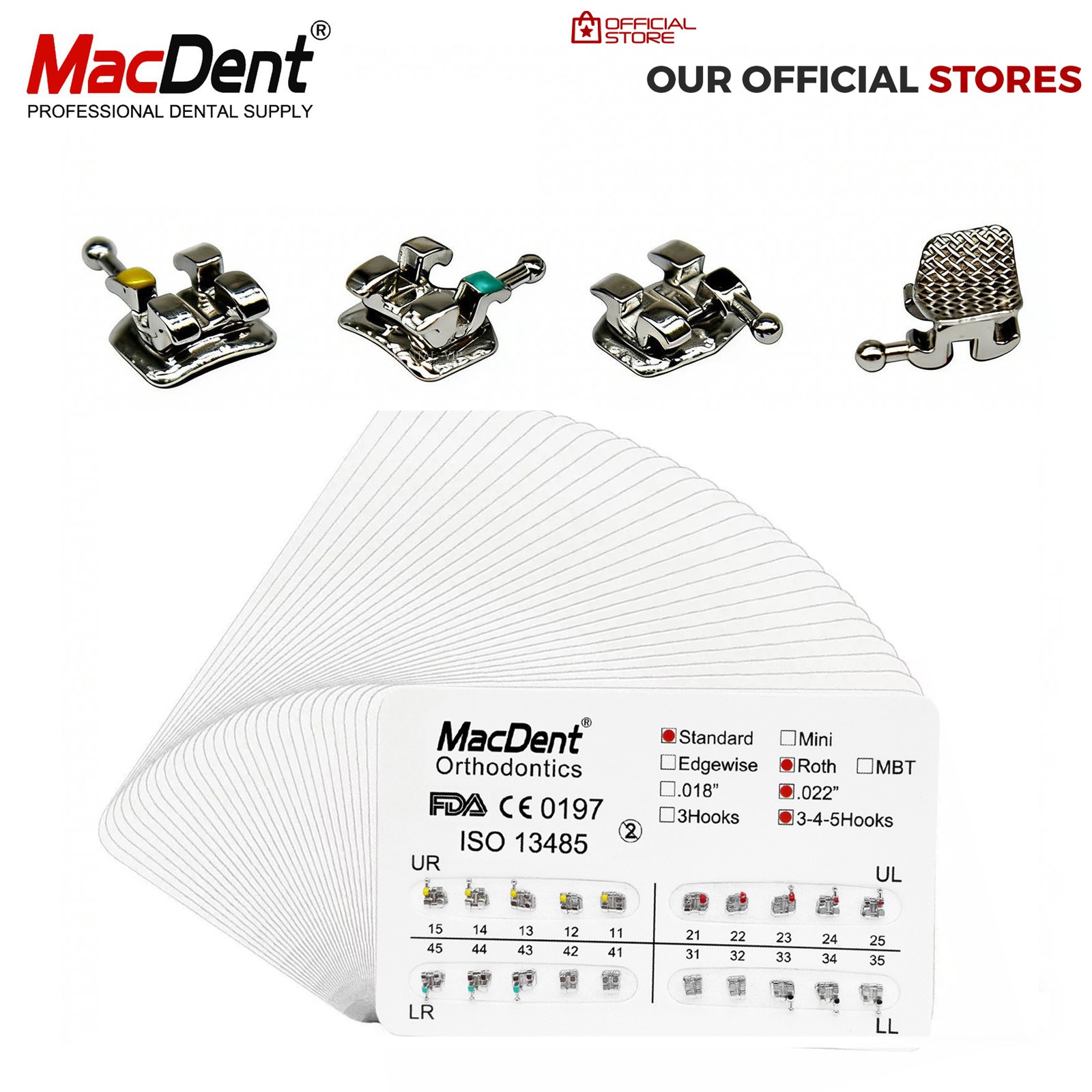 MacDent Dental Orthodontic Brackets Mini Roth MBT 0.022 0.018 Hooks Brace