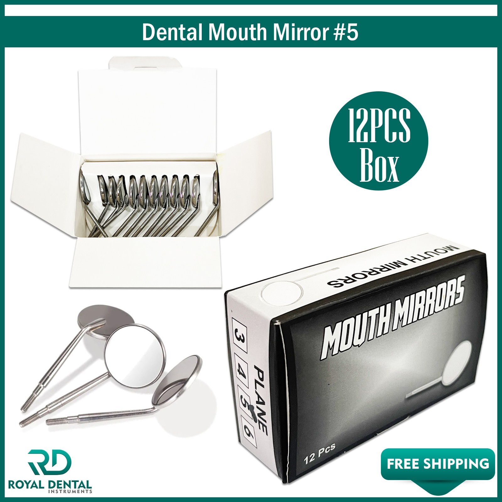 Dental Premium Mouth Mirror heads Size #5 Mirrors Dentistry Instruments 12Pcs
