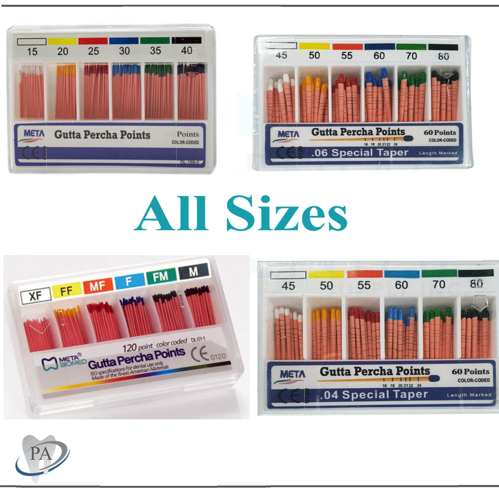 Upto 10 x Endo GUTTA PERCHA POINTS Taper 0.4 or 0.6 / Standart, All Sizes Meta