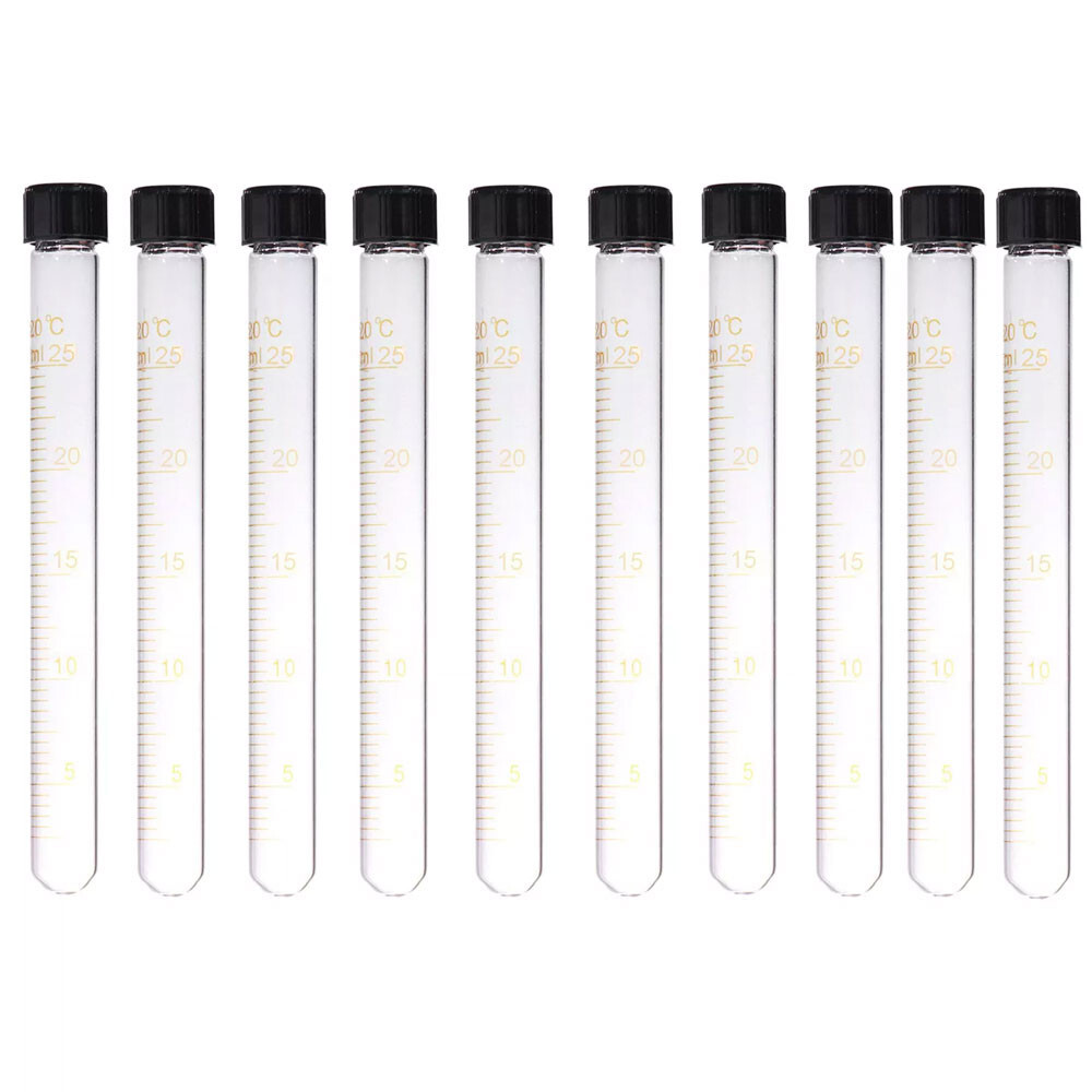 10/20Pcs 5-50ml Clear Lab Glass Test Tube Round Bottom Graduated with Screw Cap