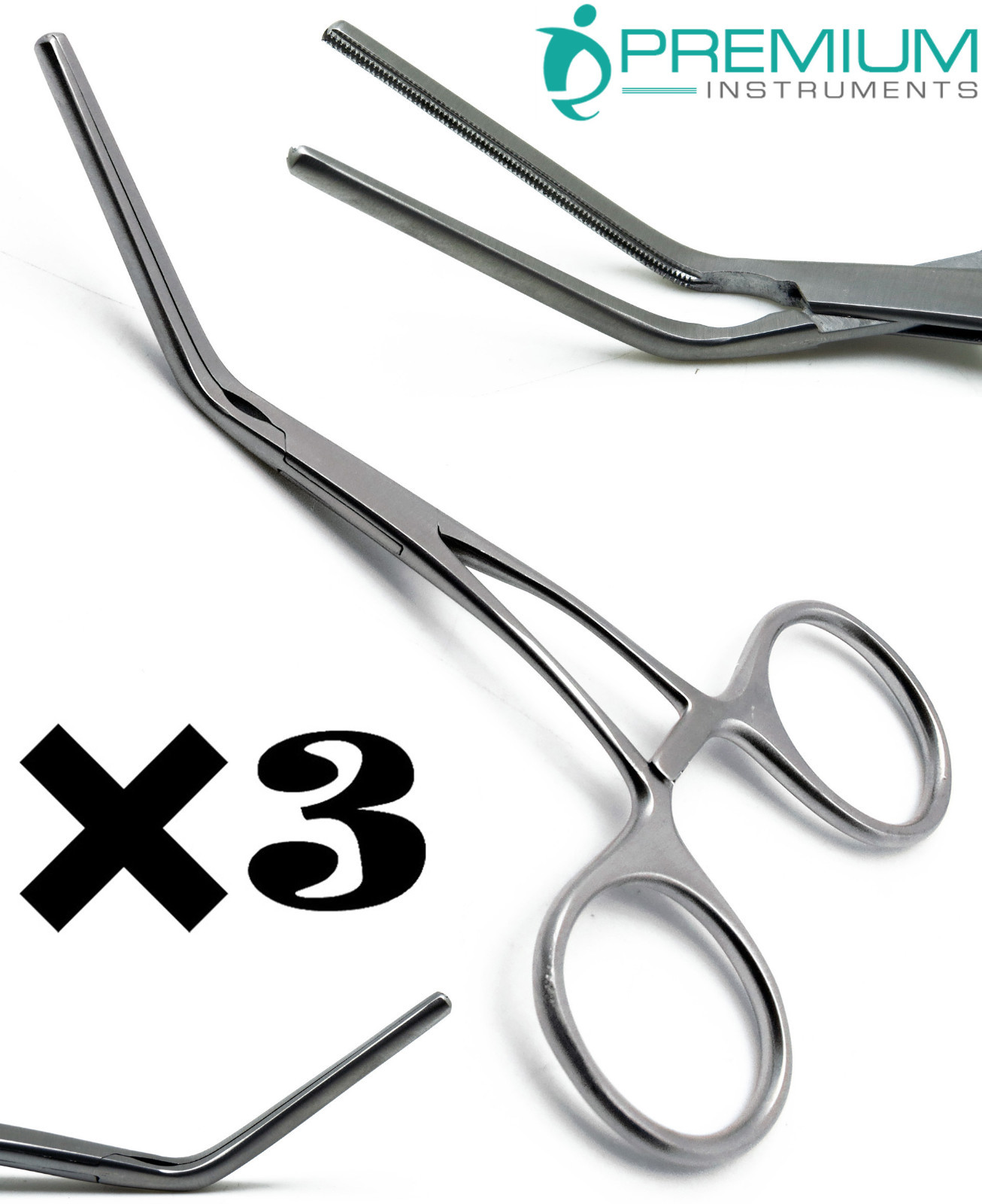 Set of 3 DeBAKEY Pediatric 5″ Multi-Purpose Clamp Angled Forceps Instruments