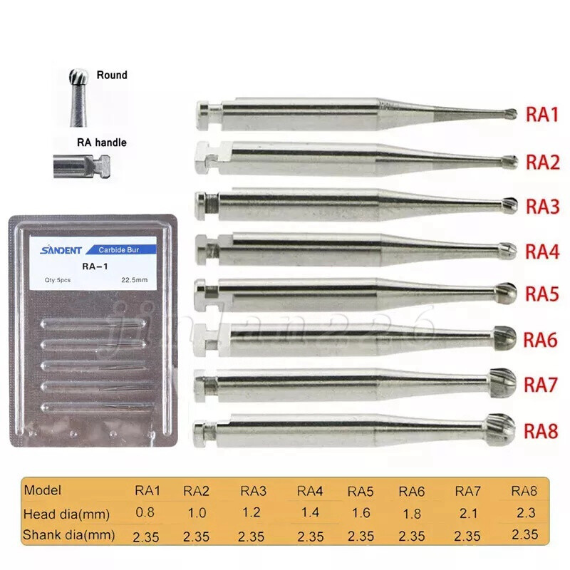 5-100 8 Types Dental Round Carbide Bur for Slow Speed Latch Type RA 1# – 8# Burs