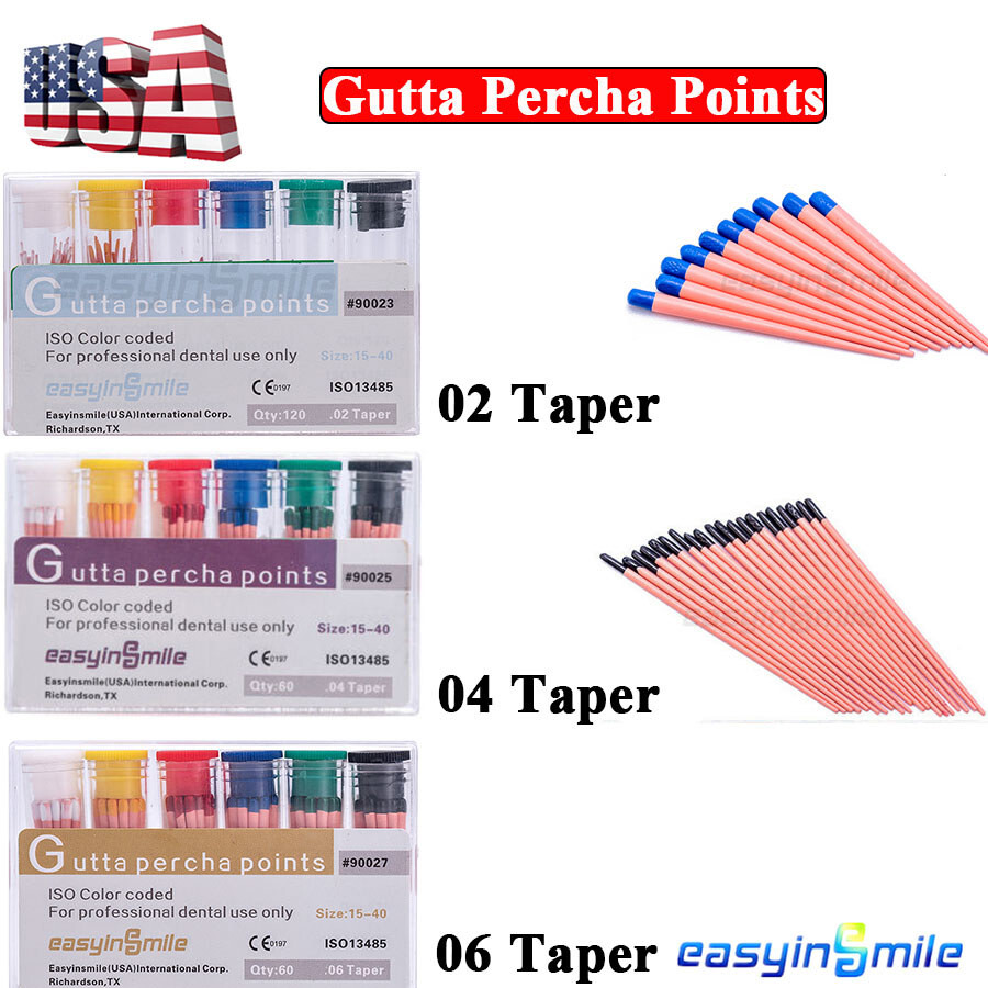 Gutta Percha Points for Dental Root Canal Endodontic Treatment .02/.04/.06 Taper