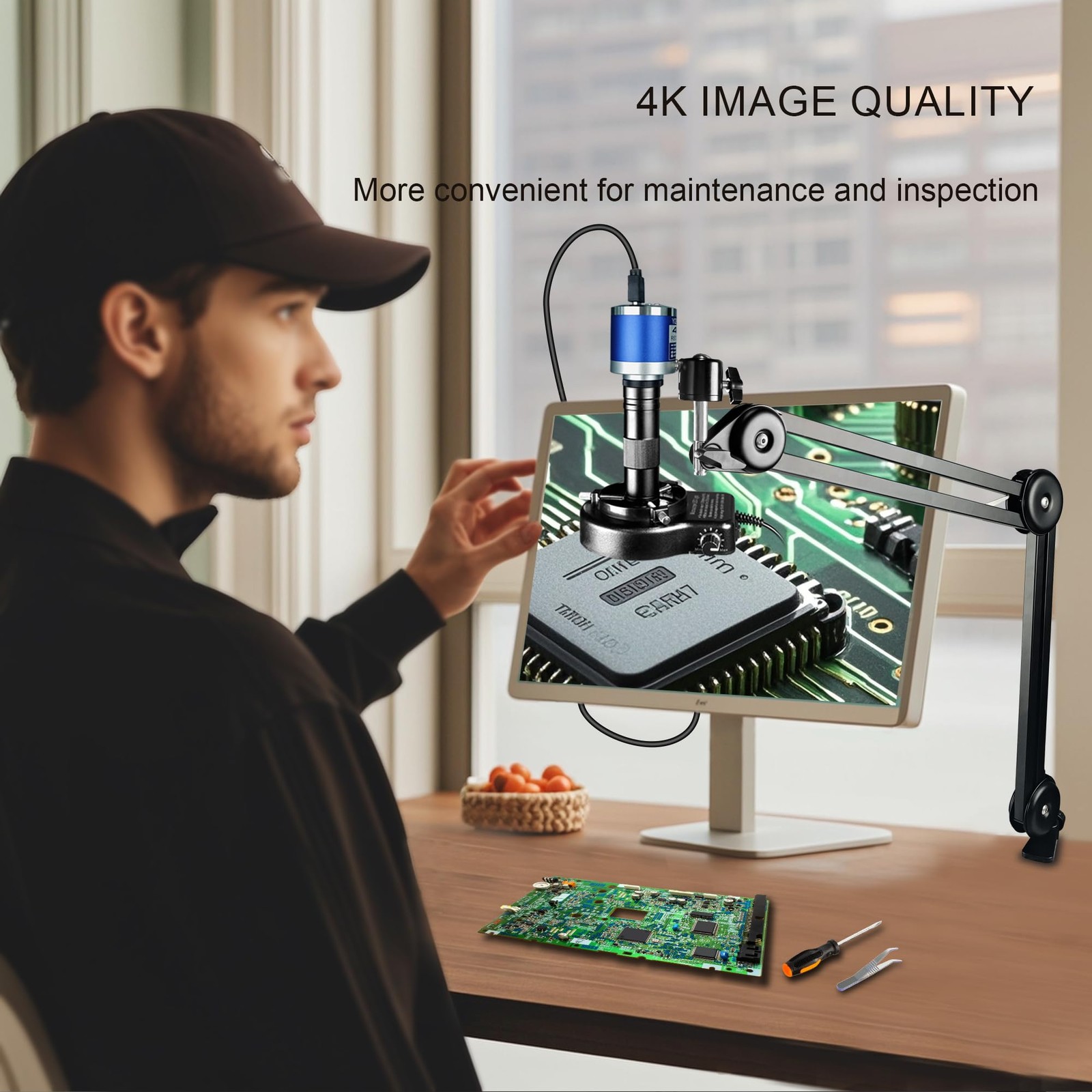 NICE-POWER Digital Microscope, 48MP 4K 1080P HDMI Type-C/USB Industrial Blue