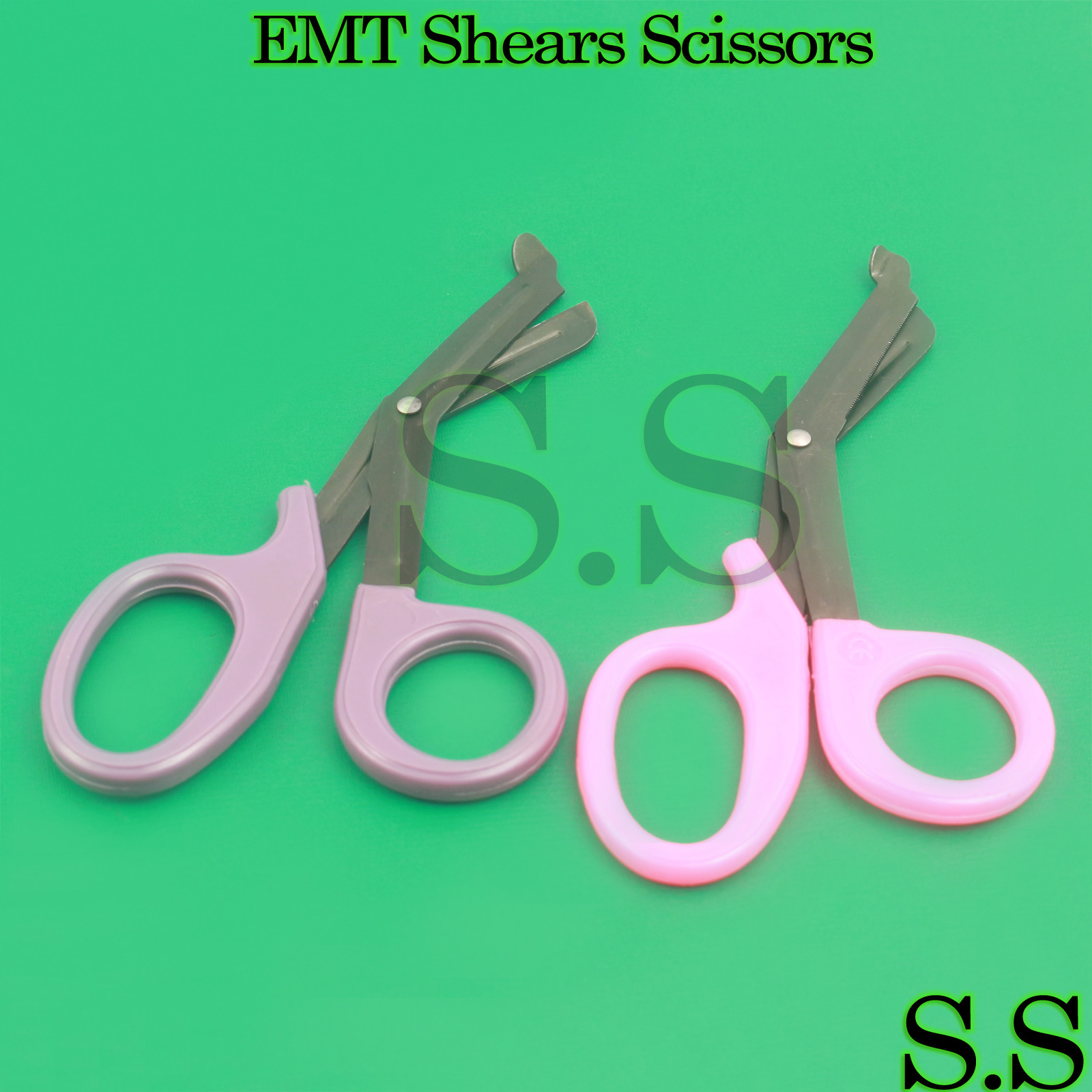 Set Of 2 ( ORANGE PINK ) Fluoride Black Coated Trauma Paramedic EMT Shears 7.5″
