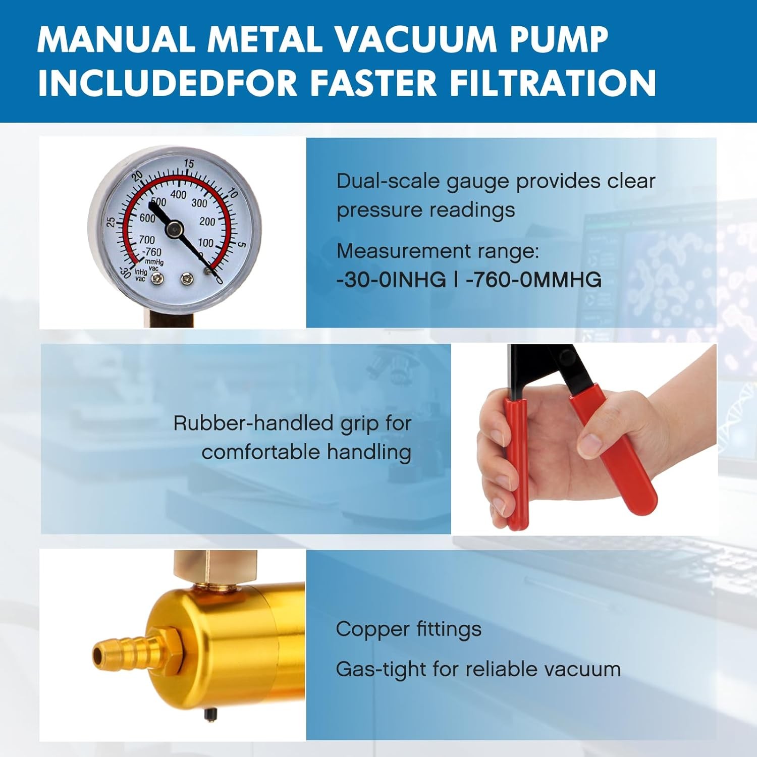 5000mL Buchner Lab Funnel Filtering Kit w/ Filter Flask,Lab Handheld Vacuum Pump