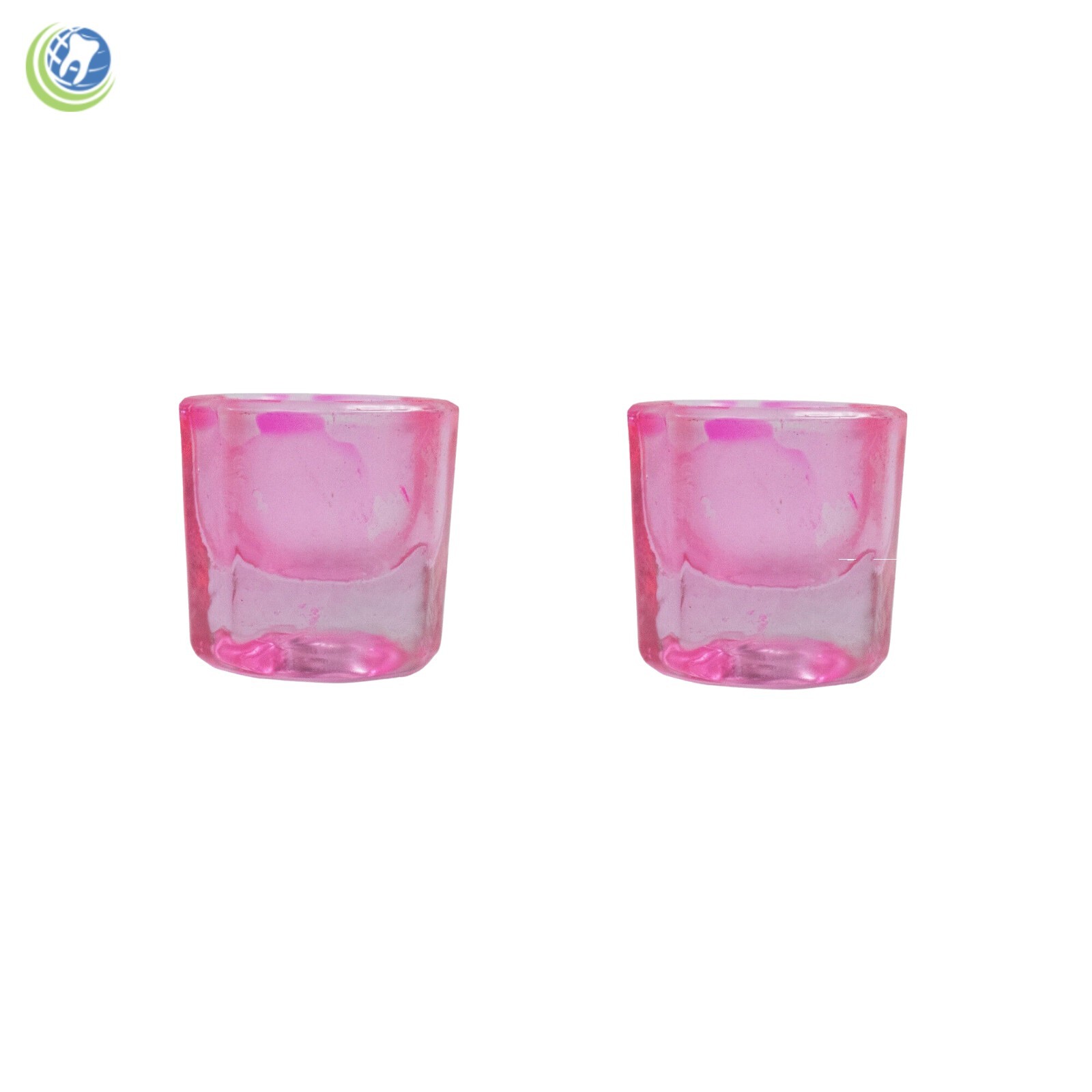 2 X GLASS DAPPEN DISH PINK COATED ACRYLIC LIQUID CONTAINER DENTAL COSMETOLOGY