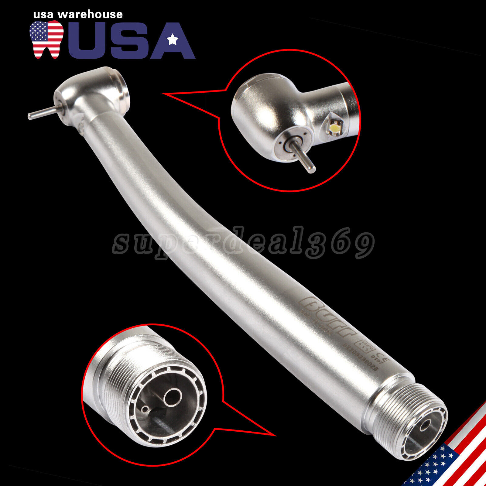 Dental Fiber Optic LED E-generator High Speed Air Turbine Handpiece 2 Holes USA