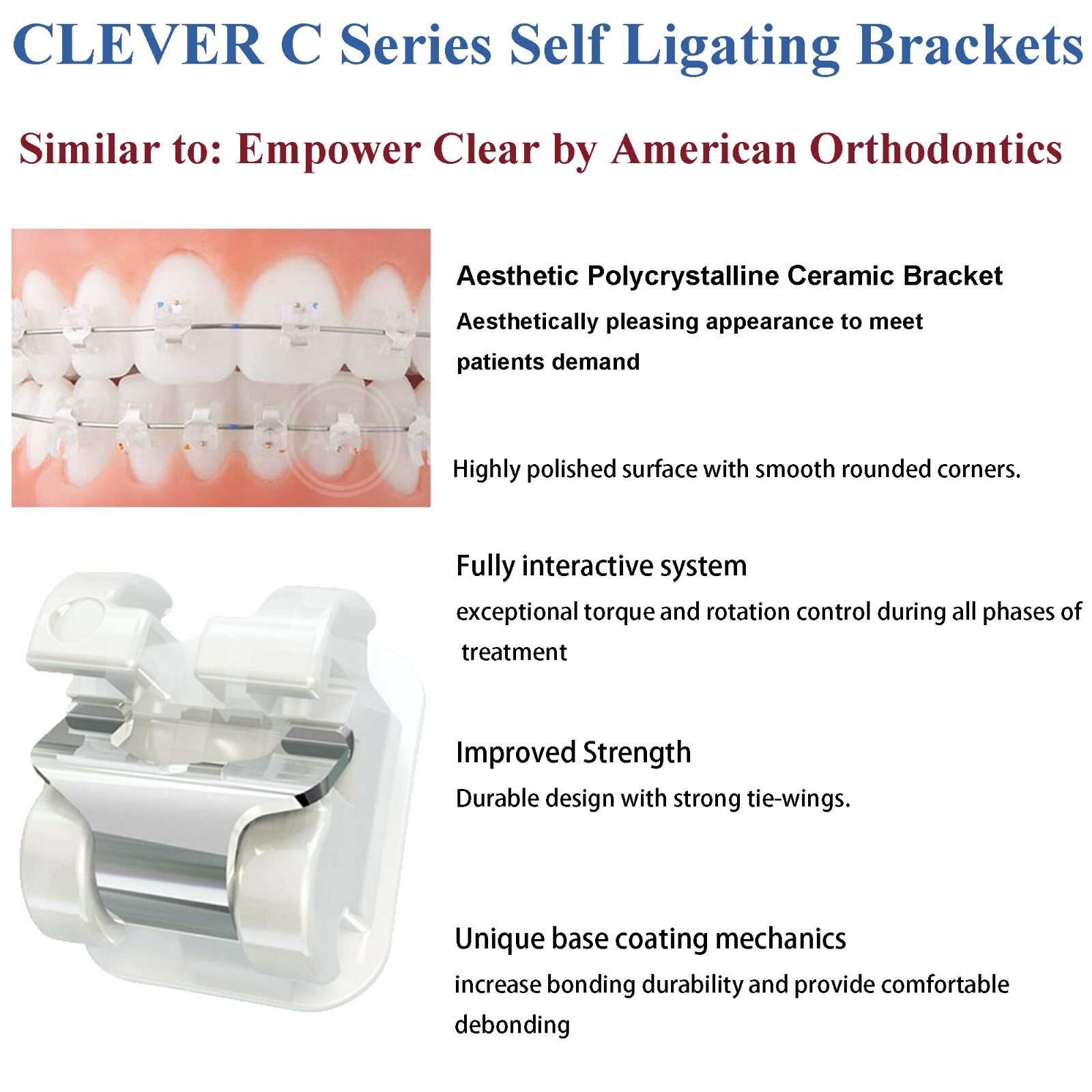 Orthodontic Self Ligating Brackets Metal Ceramic Roth MBT Damon Q Empower Clear