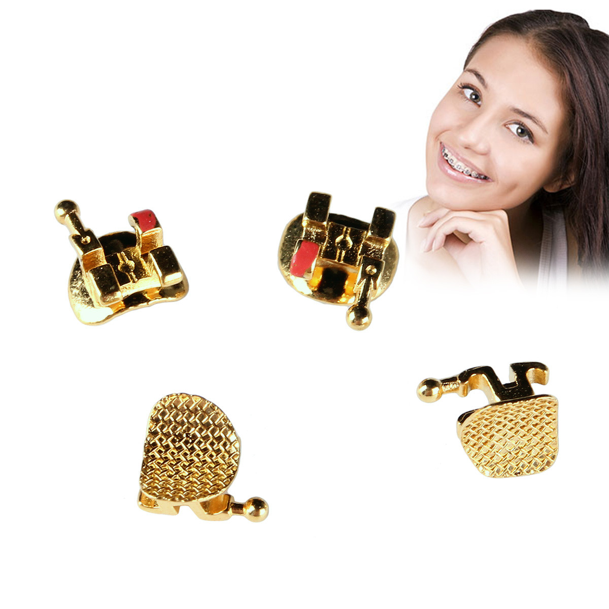 5 Packs Dental Bracket Braces 24K Gold Plated Orthodontics MN 022 MBT 3.4.5 Hook