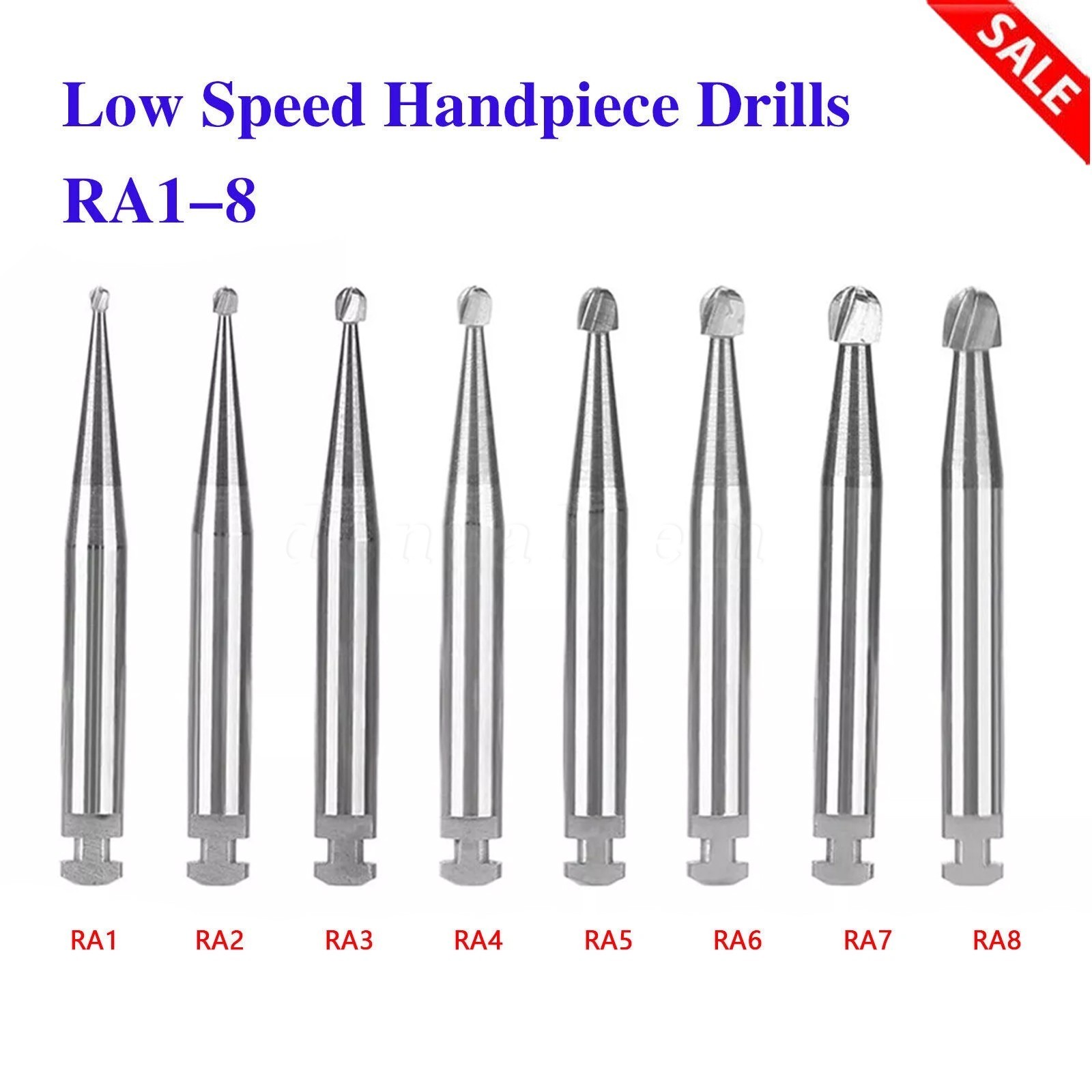 8 Types Dental Round Carbide Burs For Slow Speed Contra Angle Latch Type RA #1-8