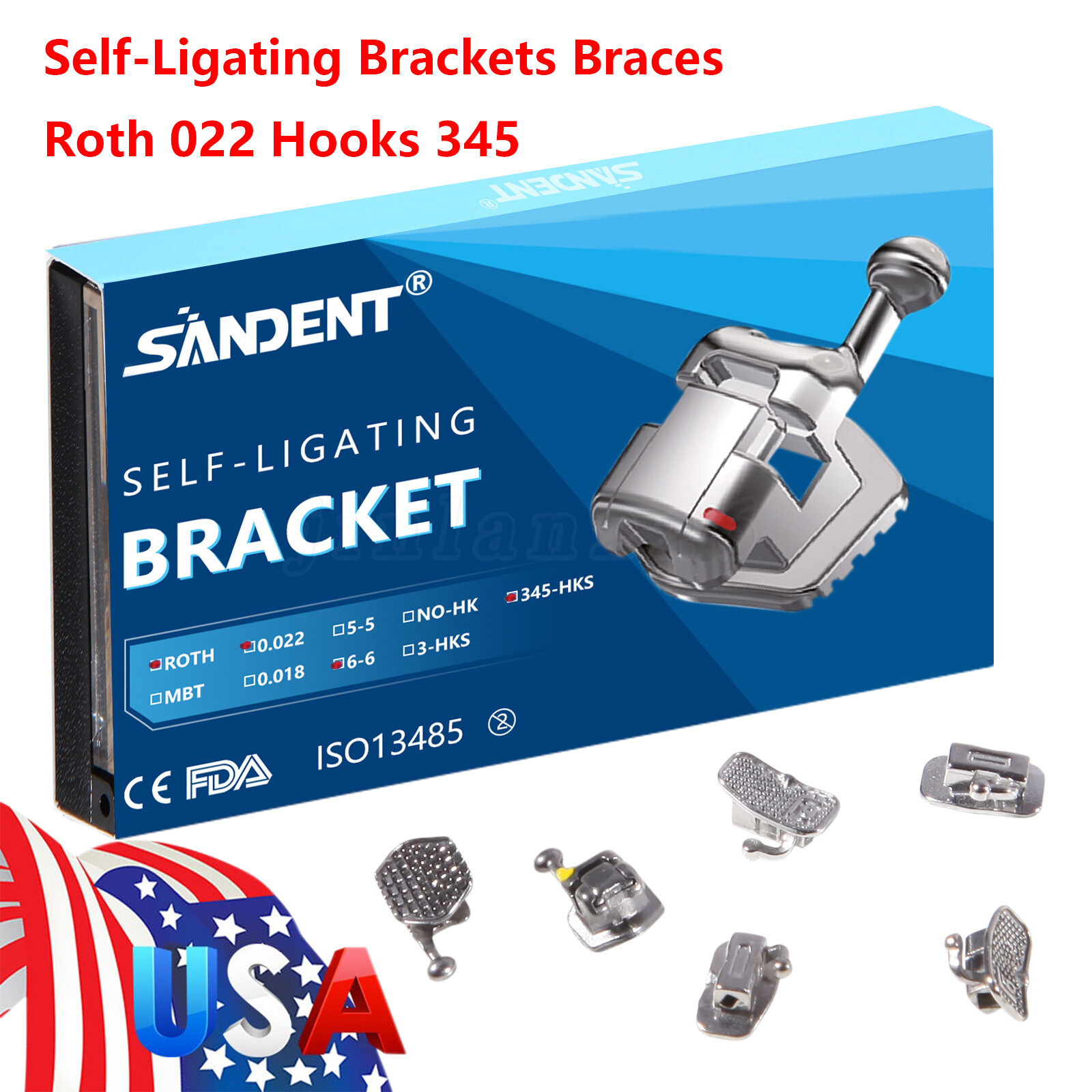 Orthodontic Metal Self-Ligating Bracket Roth 022 345Hook Dental Mini Brace