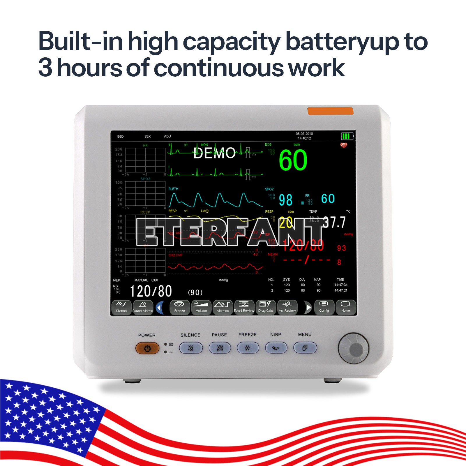 ETERFANT Patient Vital Signs Monitor Multi-Parameter ECG/NIBP/TEMP/RESP/SPO2/PR