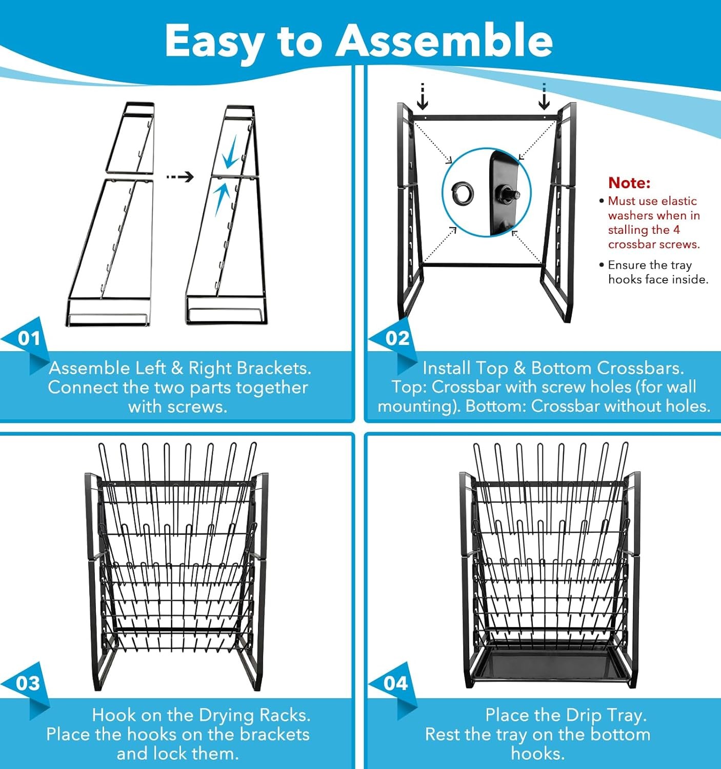 Lab Drying Rack Draining Rack for Glassware and Bottles Clean Dry Black Steel US