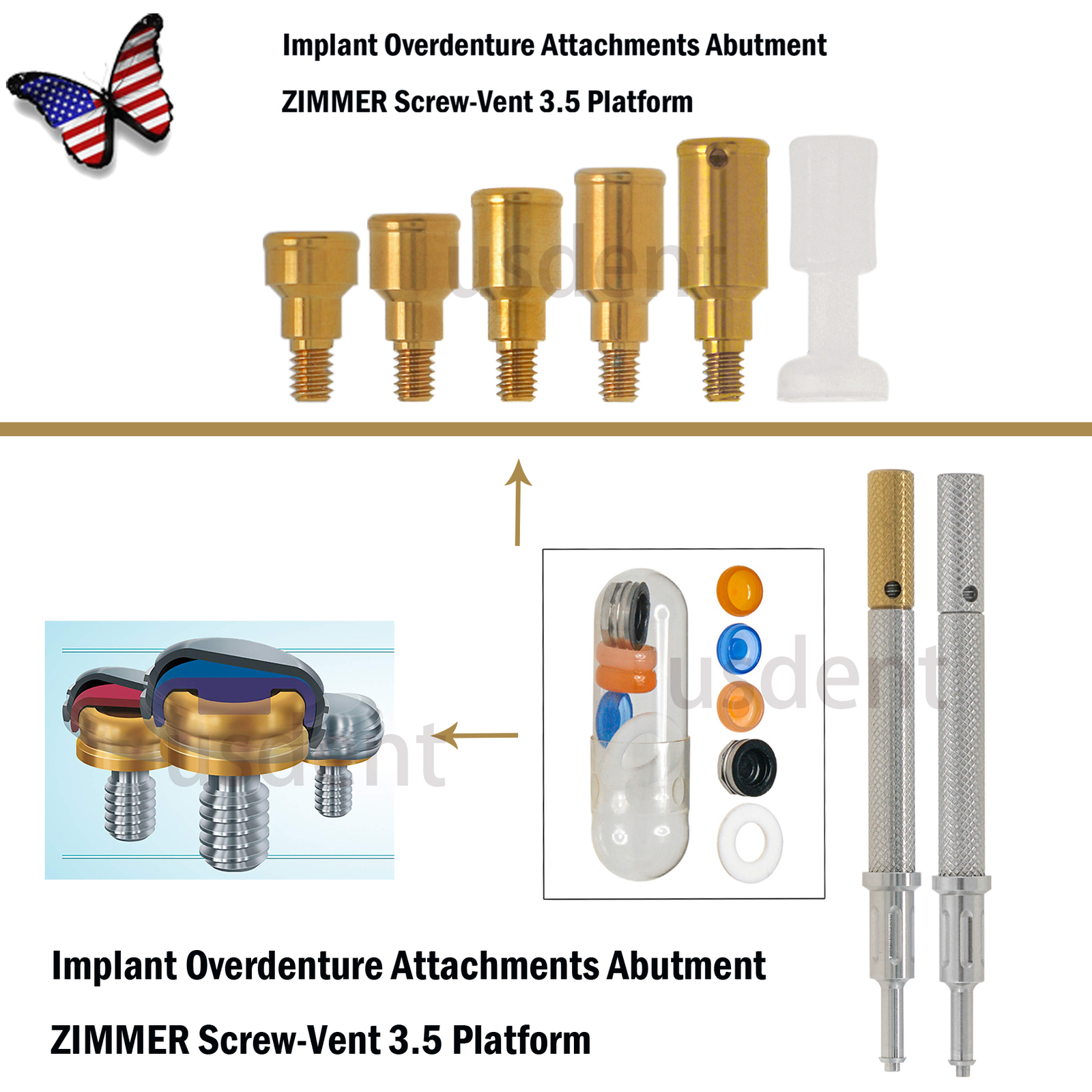 US Locator Abutment Zimmer Screw-Vent 3.5mm Overdenture Cap Implant Abutment