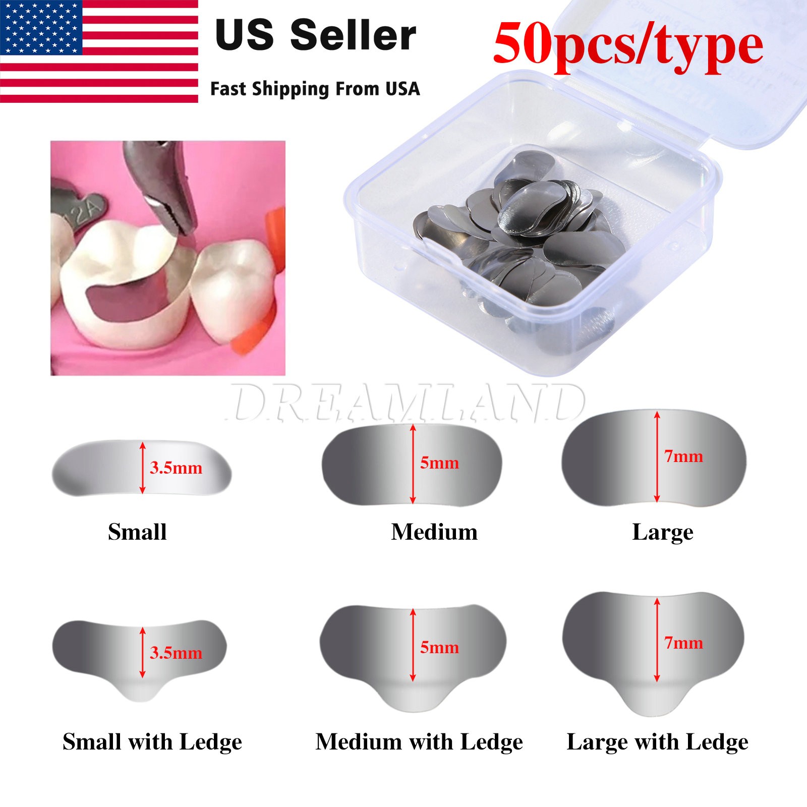 50Pcs Dental Metal Matrices Matrix Band Sectional Contoured Refill S/M/L 35μm