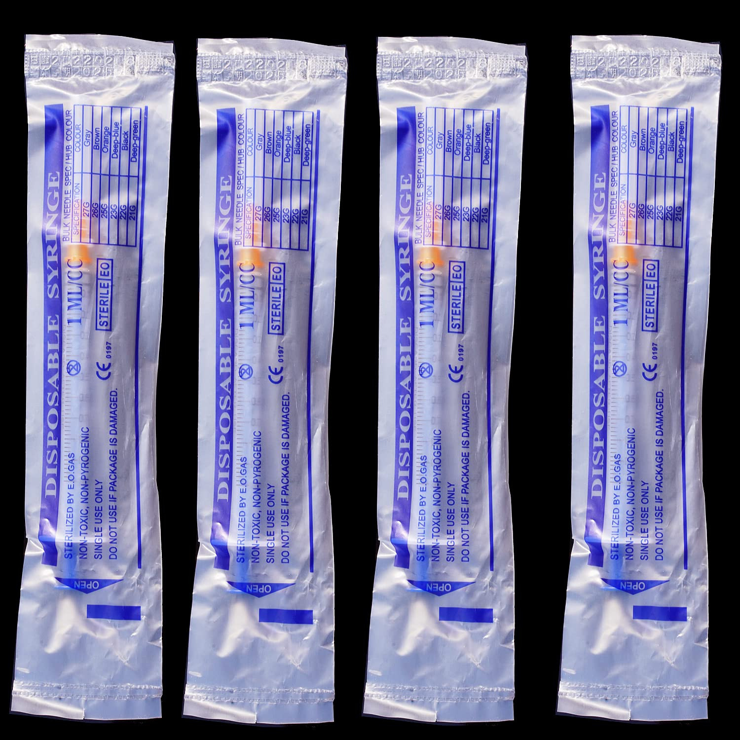 100 Pack 1ml/cc Luer Slip Syringes with Caps, Individually Sealed for Labs & Cra