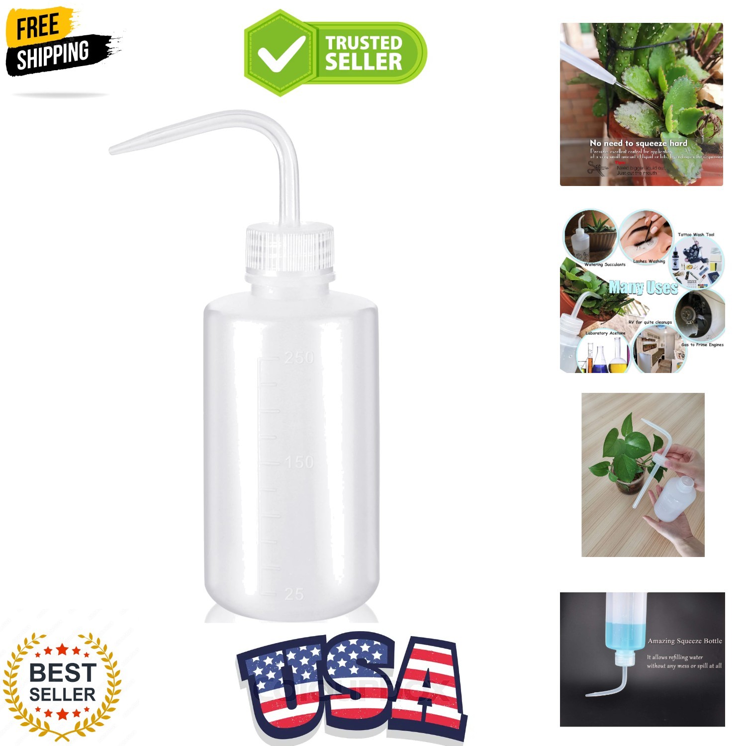 Plastic Squeeze Bottle Leak Proof, 250ml | 8.5oz White Wash Bottle Chemical, …