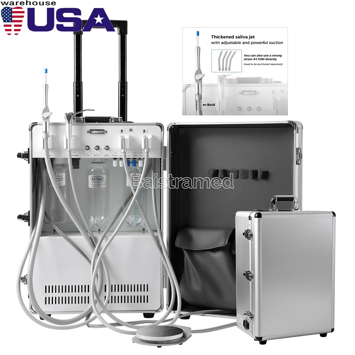 Portable Dental Mobile Delivery Unit System Air Compressor High Suction 4Hole