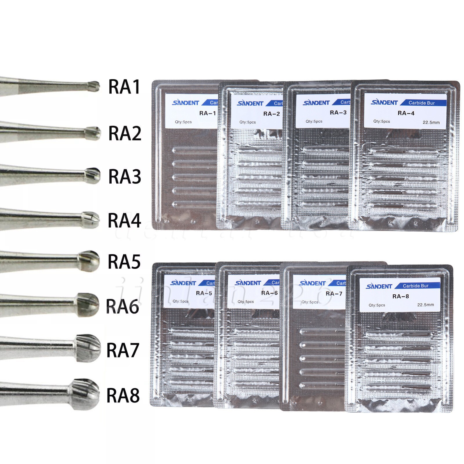 Dental Round Carbide Bur for Slow Speed Latch Type RA 1# -RA 8# Burs 22.5mm