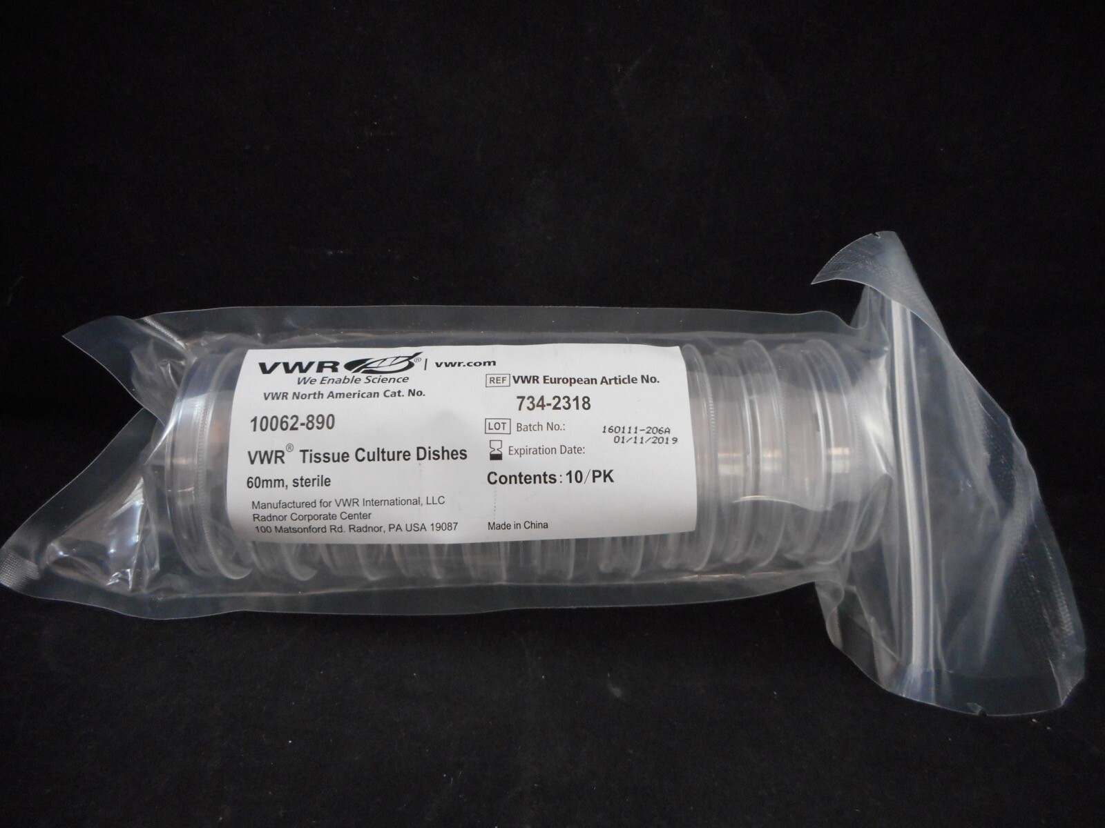 VWR Plastic 60 x 18mm Cell Culture Dish w/ Gripping Ring 10062-890 Sterile 10/PK