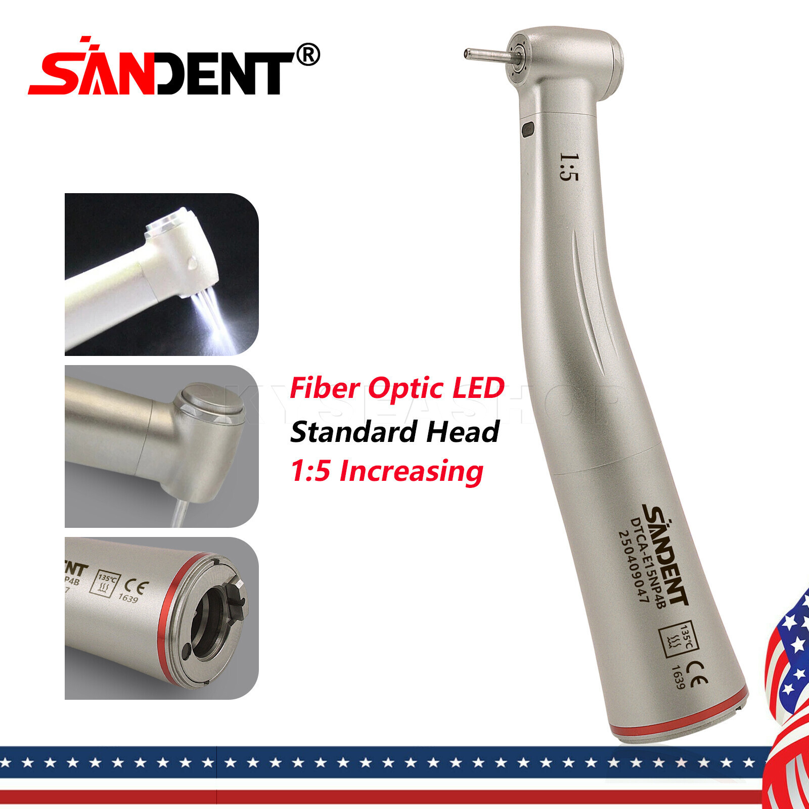 Dental 1:5 LED Fiber Optic Contra Angle Handpiece 4 Sprays Fit NSK Ti-MAX X95L