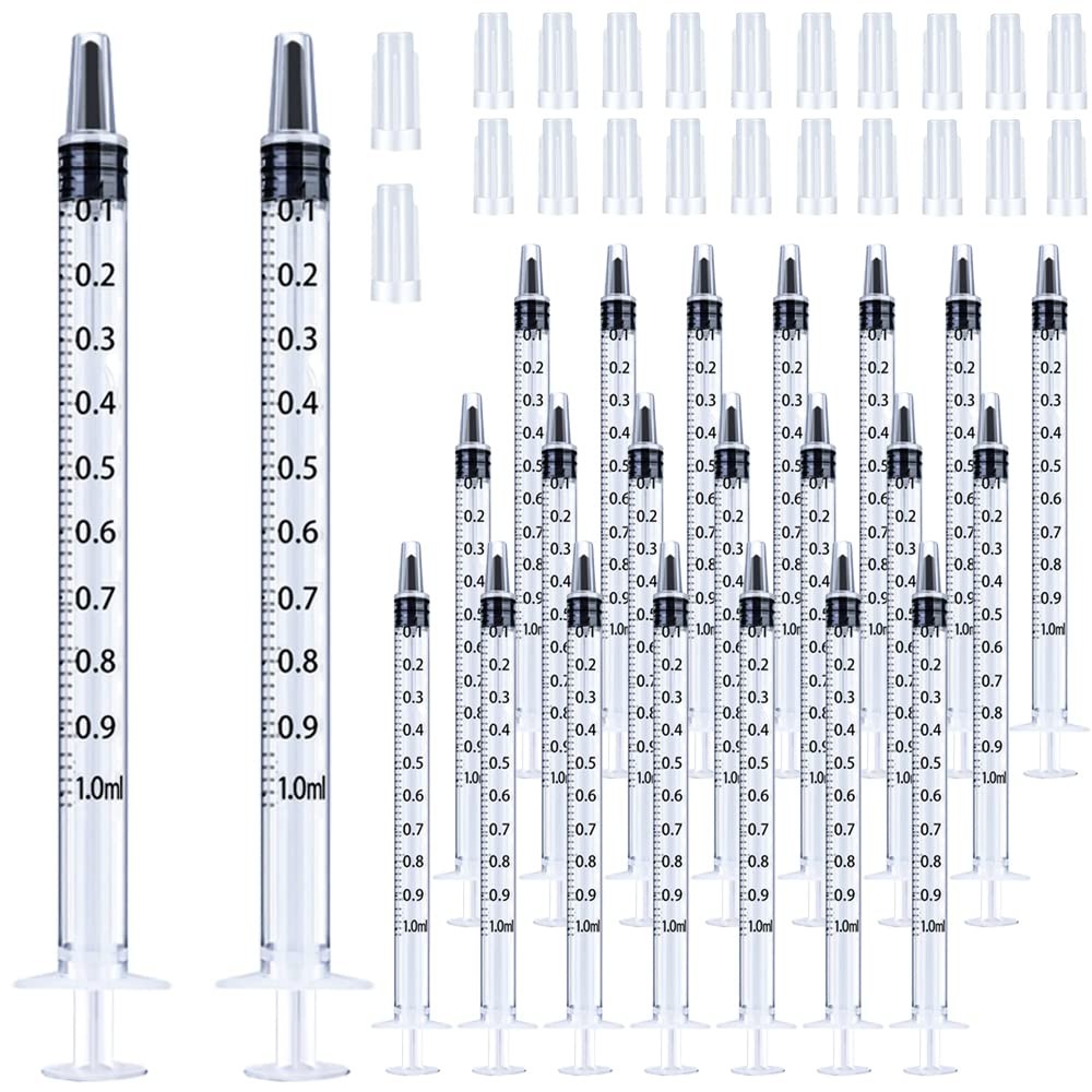 100 Pack 1ml Syringe with Cap for Liquid, 1cc Plastic Small 1 milliliters