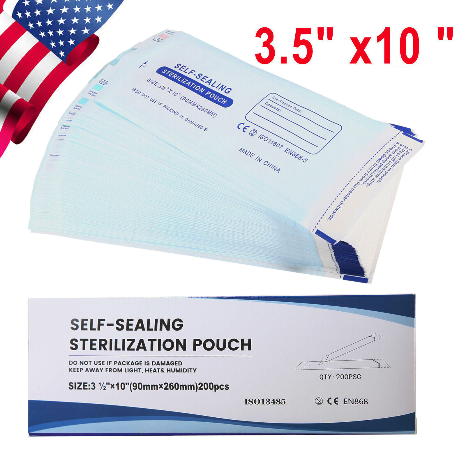 4000 3.25″ x 12″ Self Sealing Dental Sterilization Pouches Autoclave Bags