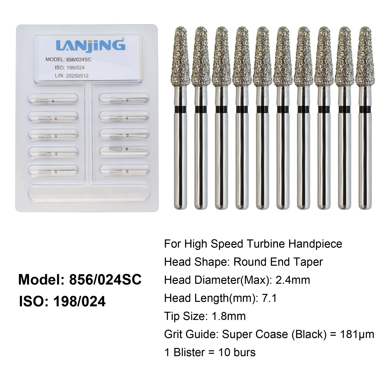 Dental Diamond Burs FG Round End Taper Football Barrel Pear Coarse Fine 856 379