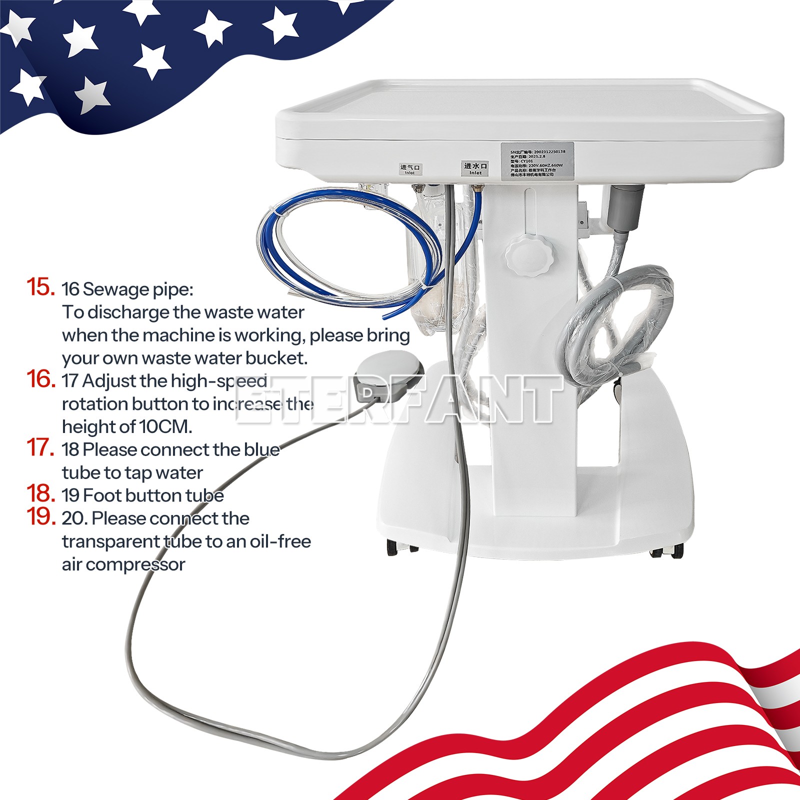 Mobile Cart Dental Delivery Unit System/Electric Suction Machine Vacuum System