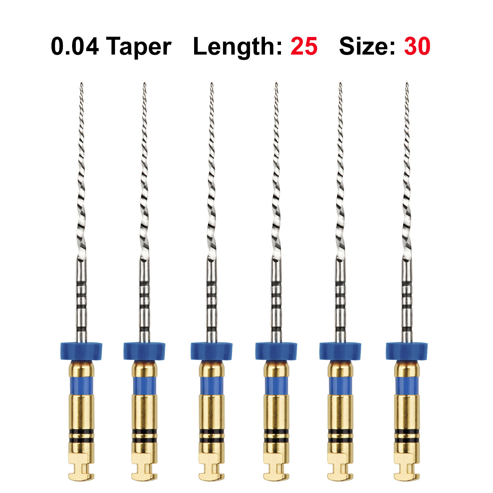 Rotary Files Root Canal File .04 25mm #30 “Blue” 6/Pk Nickel Titanium NiTi