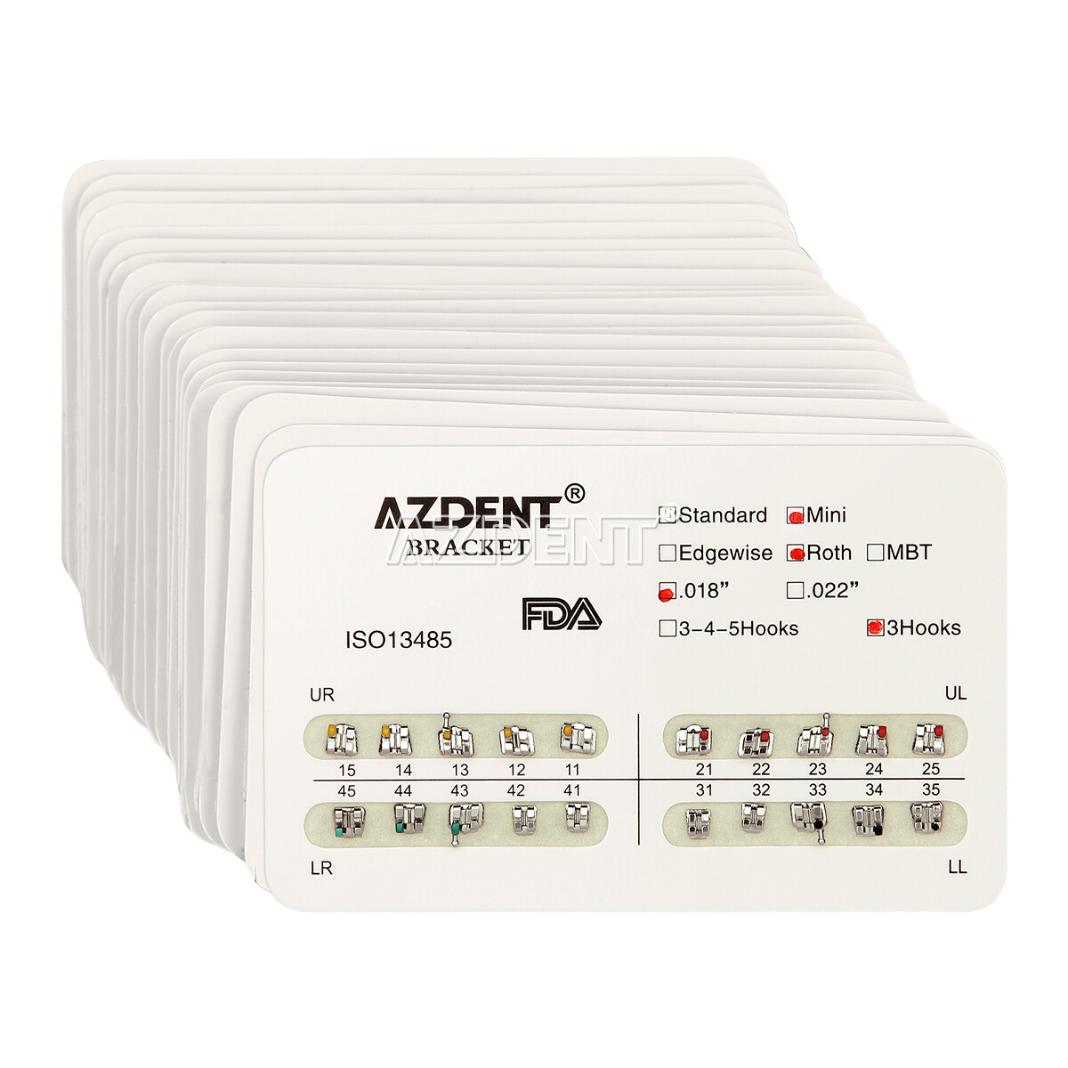 10X AZDENT Dental Orthodontic Bracket Mini/Standard MBT/Roth 022/018 Hooks 3 4 5