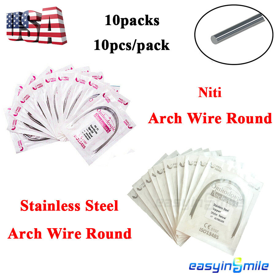 Dental Ortho Super Elastic Niti/Stainless Steel Arch Wire Round Nature Form 10Pk