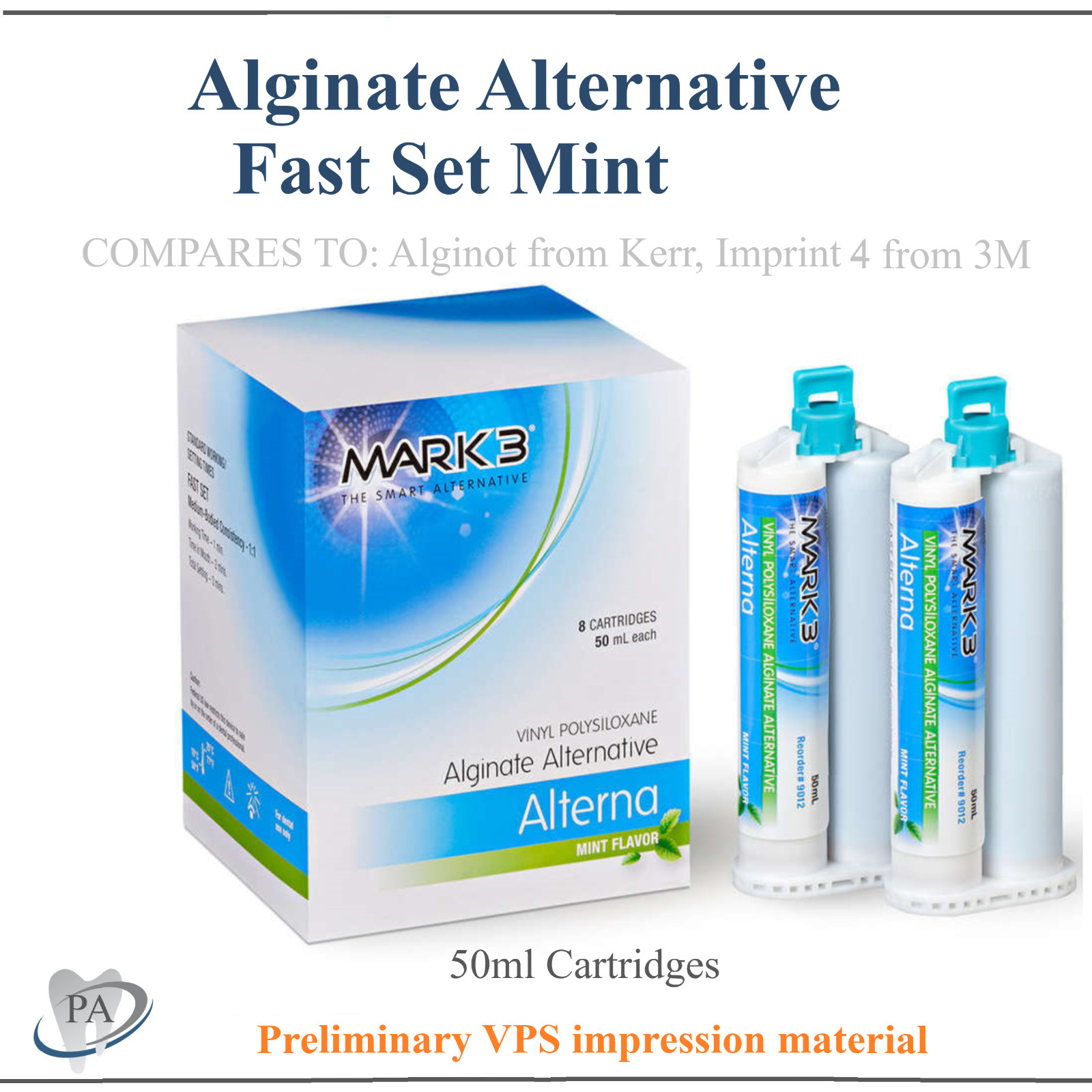 Dental Alginate Substitute Alternative 50ml Cartridges or 380ml Fast Set, Mark3