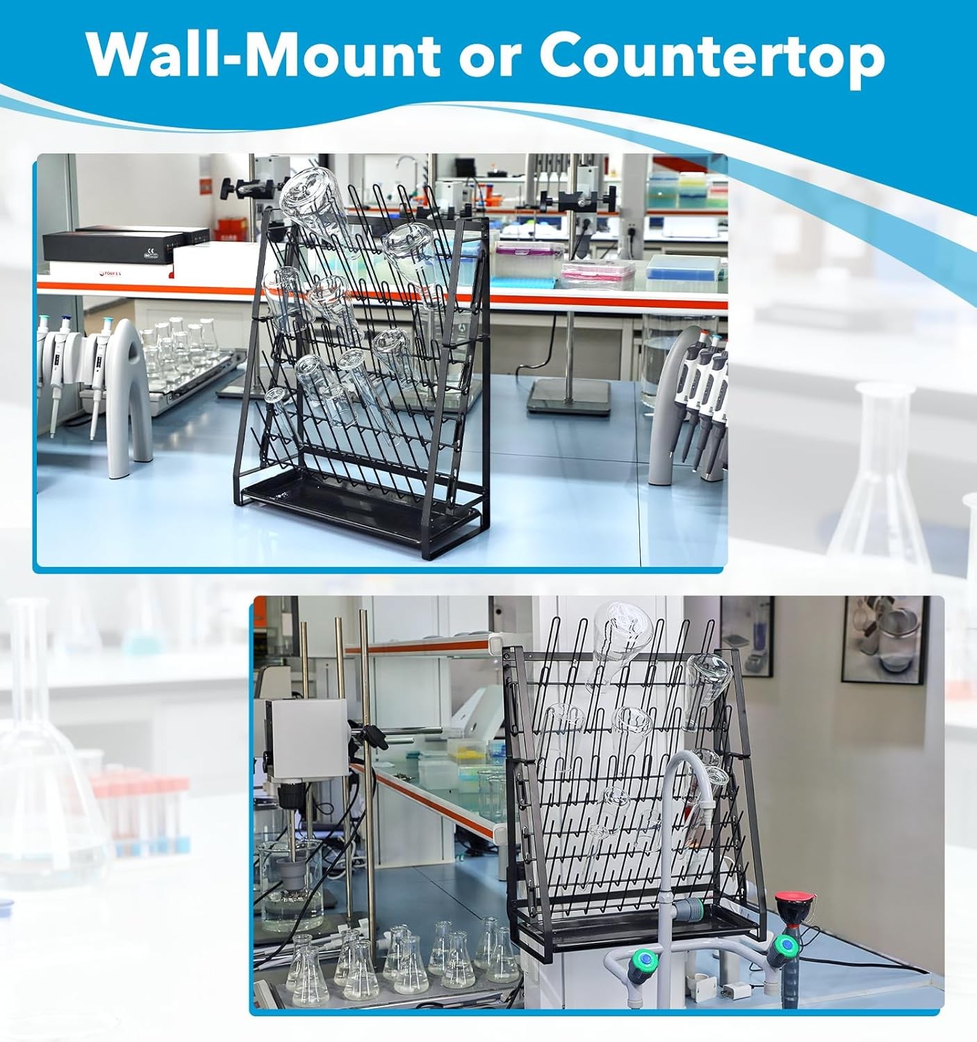 Lab Drying Rack Draining Rack for Glassware and Bottles Clean Dry Black Steel US