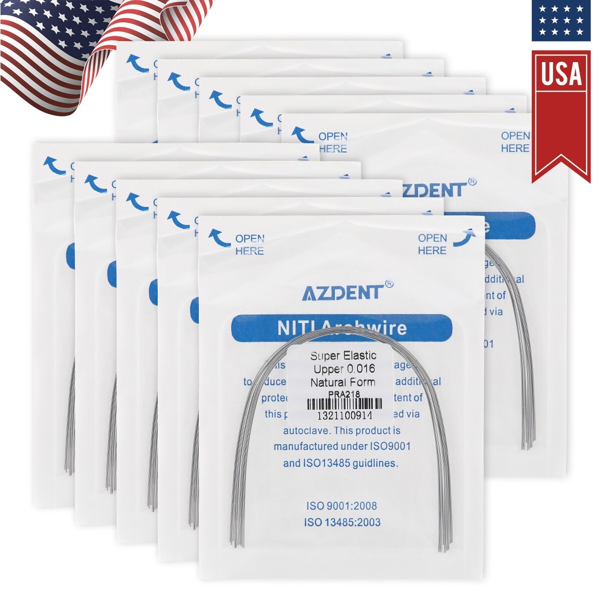 AZDENT Dental Ortho Bracket Braces Mini Roth.022 Hook 345/Arch Wire Nature Round