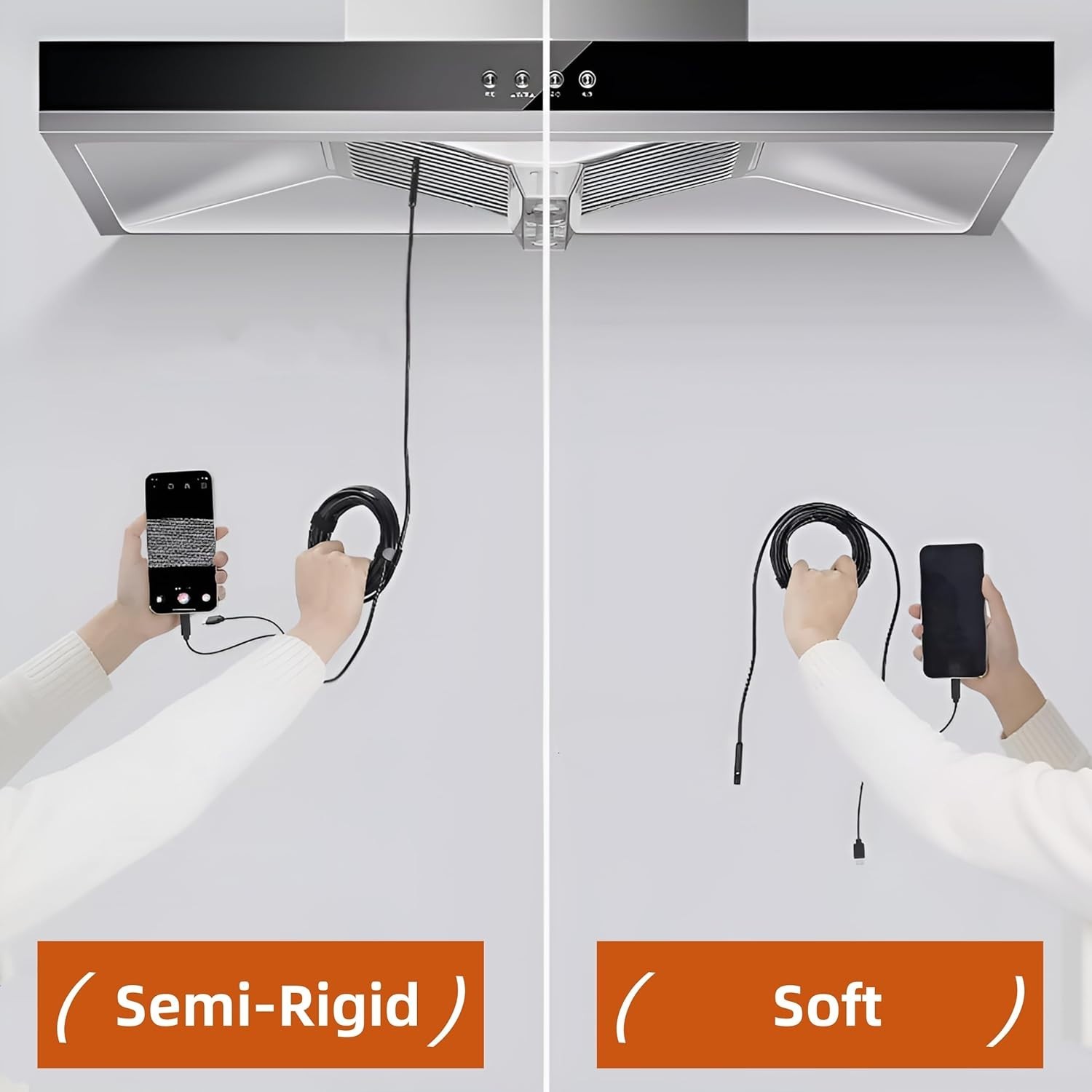 Waterproof Borescope with Wi-Fi, 16.5ft Semi-Rigid Cable for Inspections