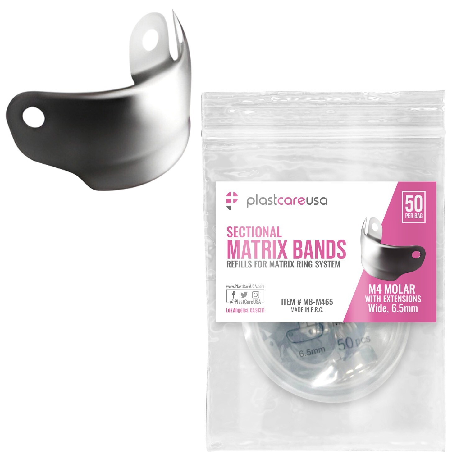 50 6.5mm M4 Molar with Extension (XL) Dental Metal Matrices Sectional Matrix