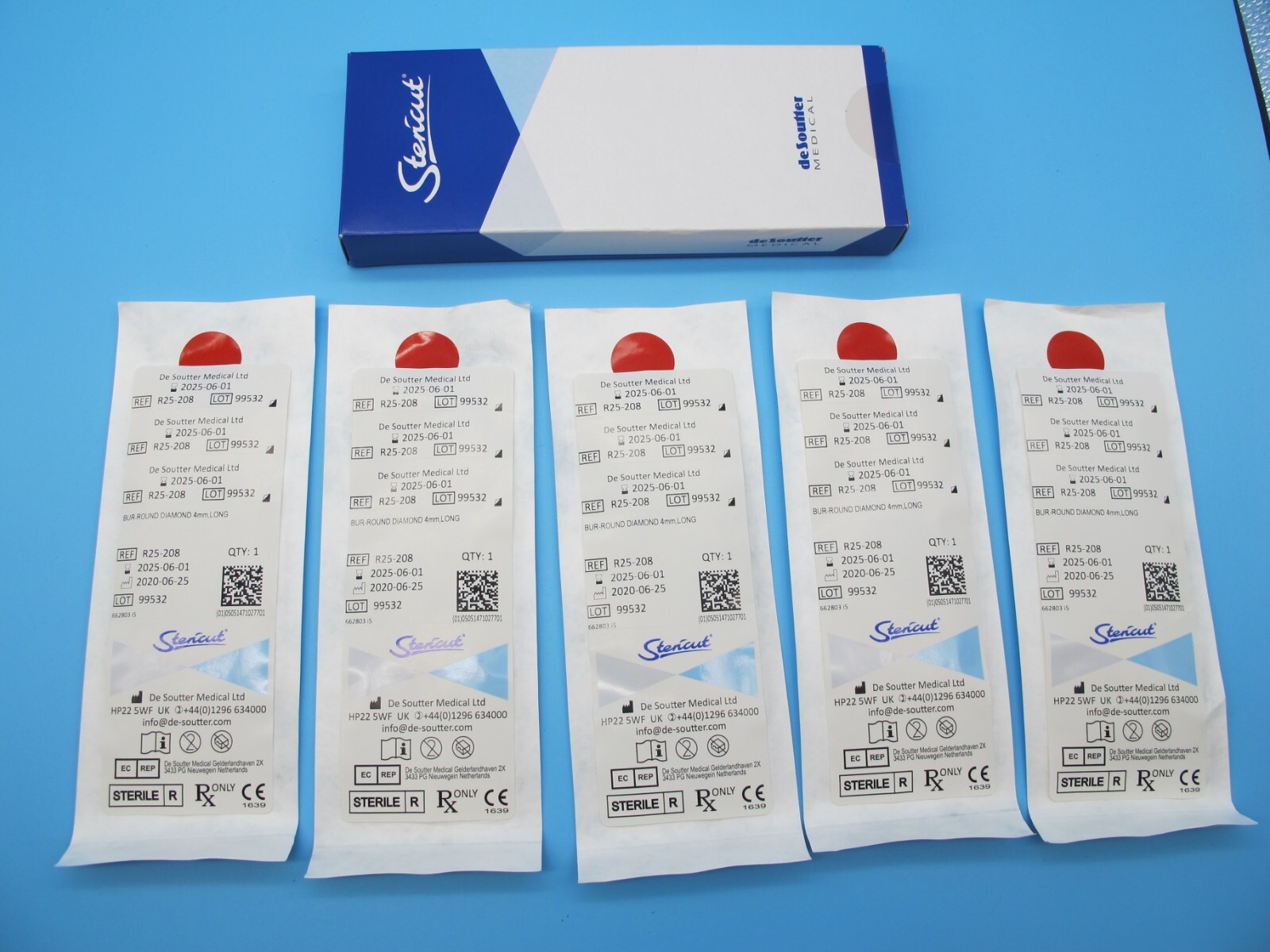DeSoutter Medical Stencut R25-208 (5) Round Burs DIAMOND 4mm LONG EXP 2025-06-01