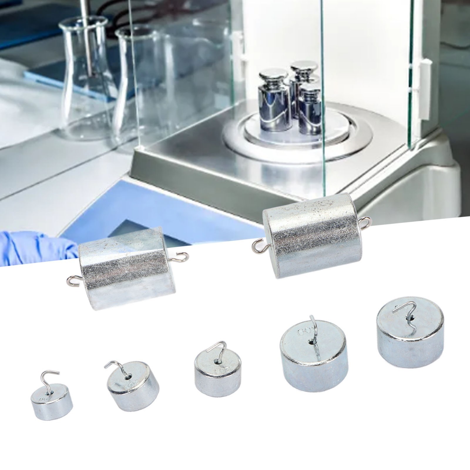 7Pcs Double Hook Chrome Steel Weight Set, Physics Lab Weights with Storage Case