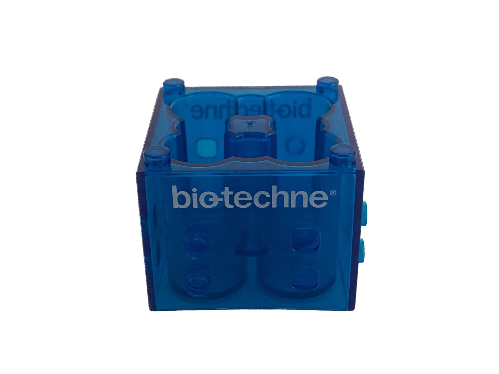 BIOTECHNE 4-Place Plastic Tube Holder Blue 14mm ID Holes 1-7/8” L x 1-7/8” W